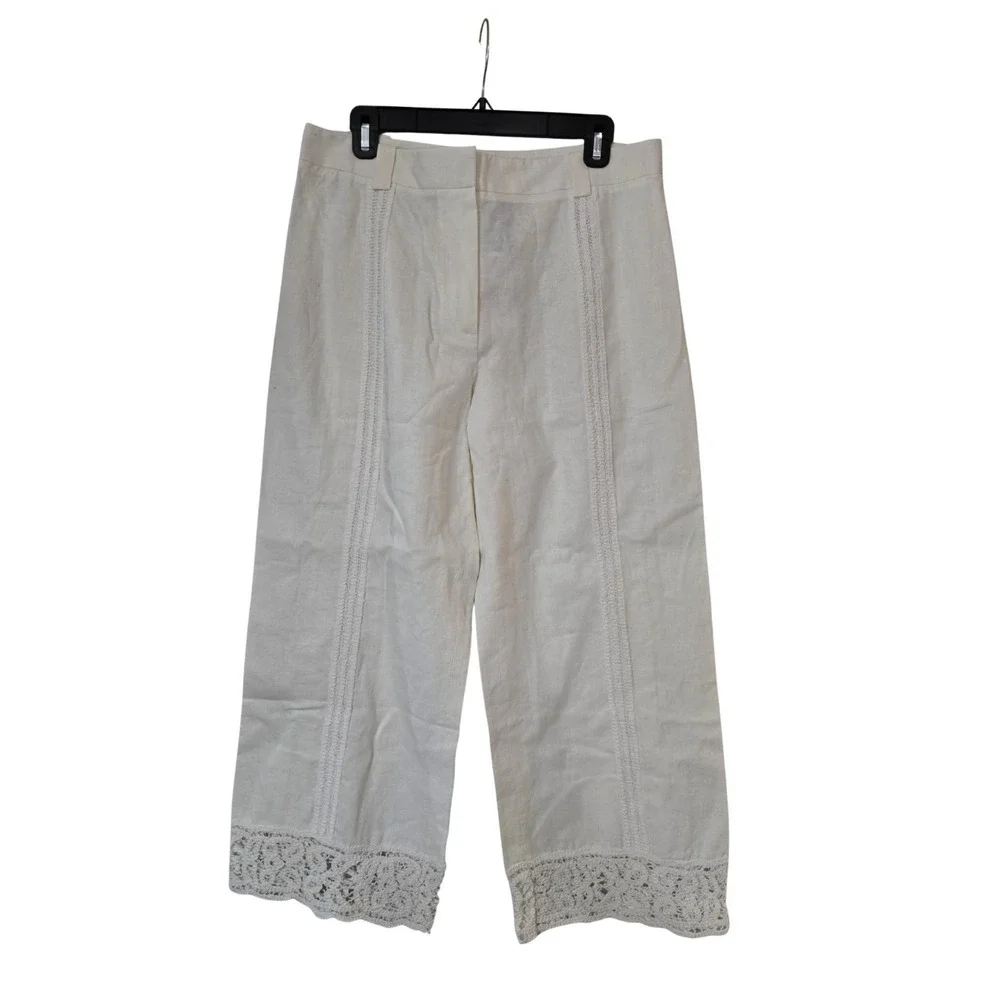 Zara Linen Blend Crochet Trousers Ecru Size L NWT
